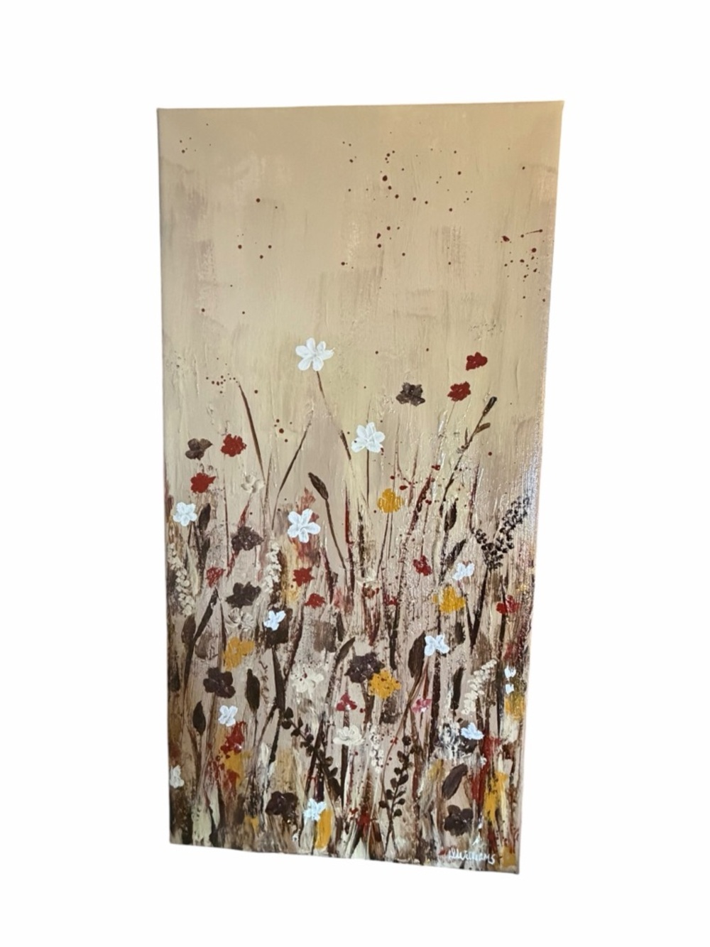 Original Artwork Acrylic’s On Canvas Neutral Floral Meadow Wall Art 12x24" - Picture 5 of 15